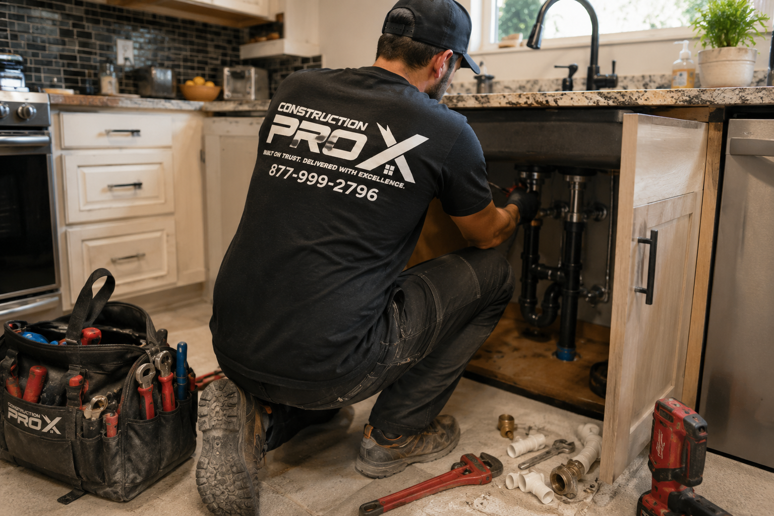 Kitchen plumbing repair progress